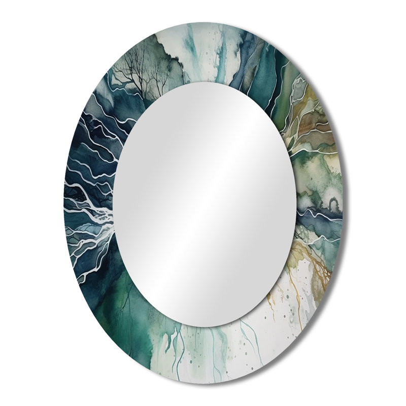 Miroir mural ovale vert sur bleu Dreamscape II - métal, 43 po x 33 po