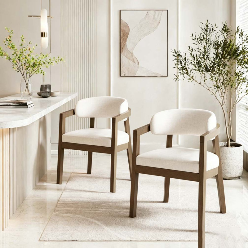 Chaise avec accoudoirs de salle à manger, Beige + gris foncé