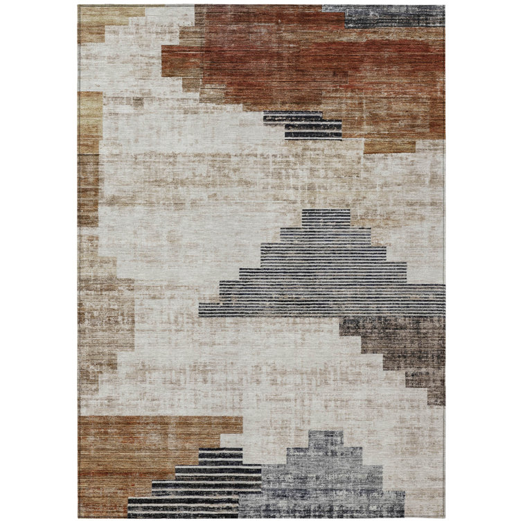 Machine Washable Indoor/Outdoor Xhevrie Paprika Rug