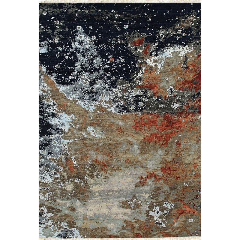 Laine grise faite à la main élégante B.G.E. Tapis contemporain noué à la main à motif abstrait
