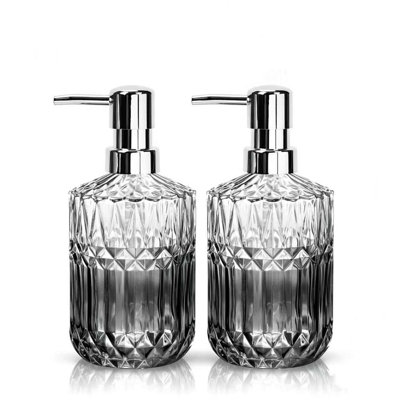  13.5 oz Embossed Diamond Pattern Glass Soap Pump Dispenser