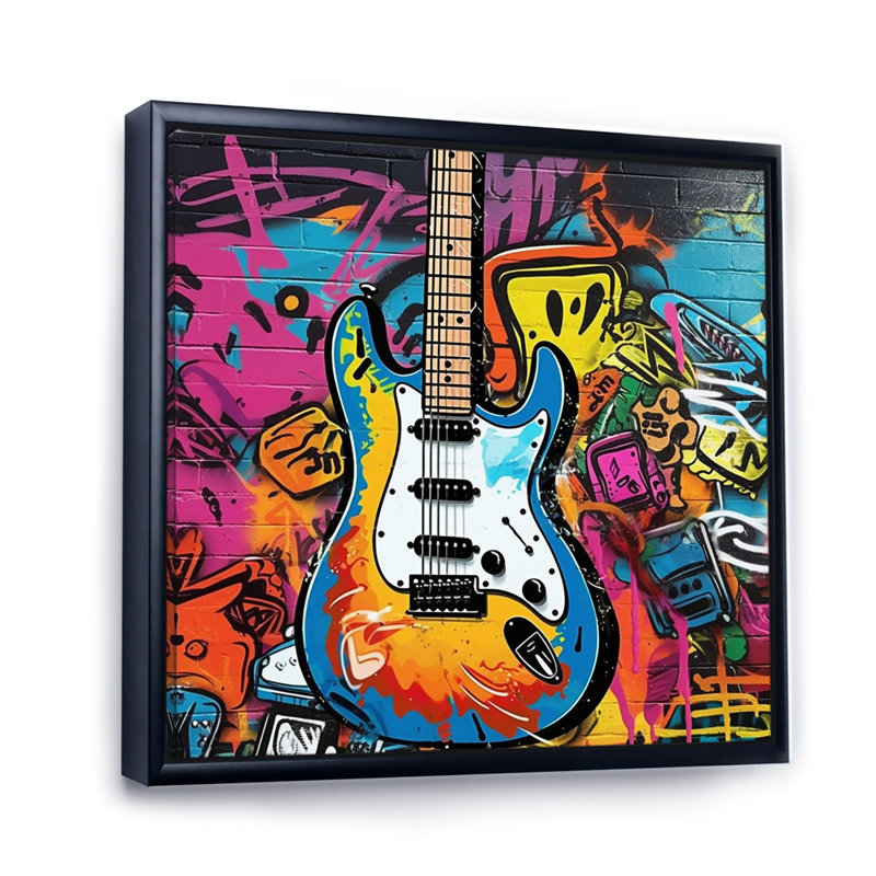 Graffity Guitars Street - Imprimé, H 24 po x l 24 po x P 1 po, Cadre flottant noir