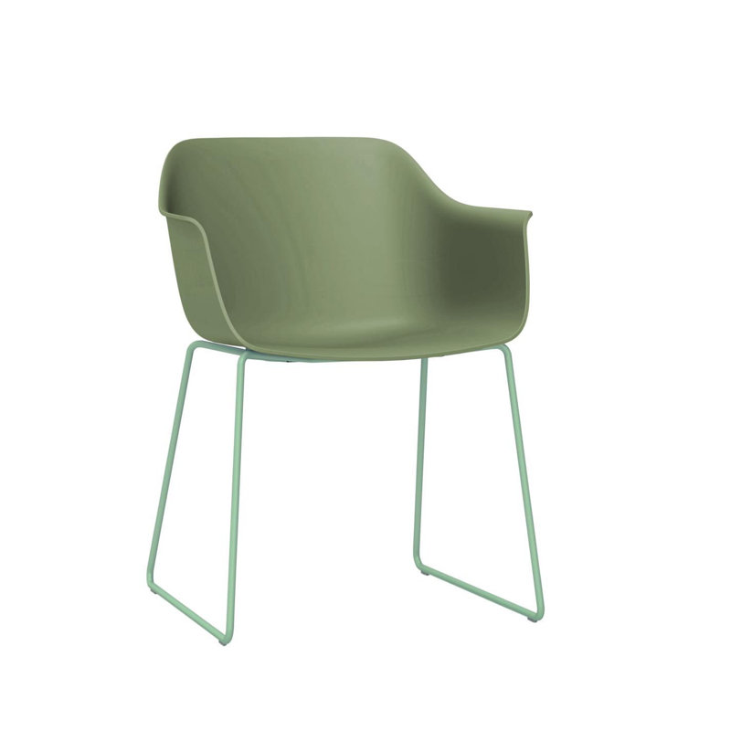 Shape Sled Outdoor Dining Armchair, Greenish Gray
