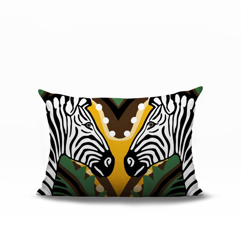 Oreiller rectangulaire réversible intérieur / extérieur Kondy Zebra, Jaune, H 14 po x l 20 po