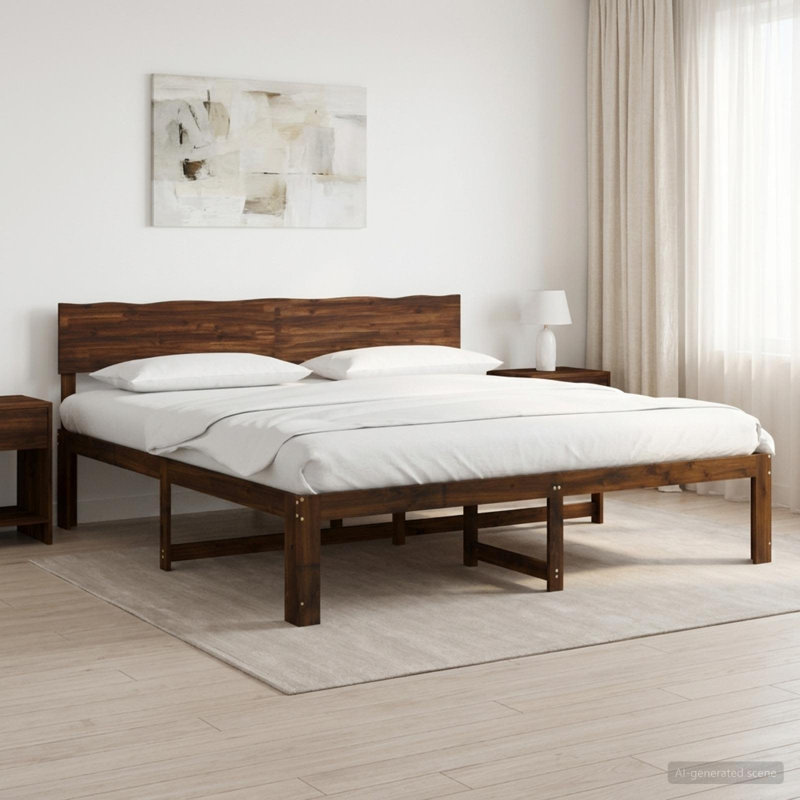 Solid Wood Bed Frame, Super King (6'), Dark Brown