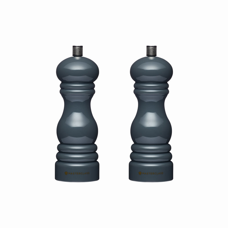 MasterClass Salt or Pepper Mill Set with Interchangeable Caps, Set of 2 Dark Grey Capstan Mills with Manual Ceramic Grinders, 17cm