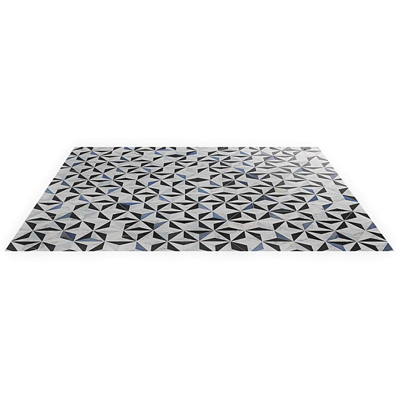 Phantasm 14x18 Triangles Polished Mixed Marble Mosaic Tile, Winter Sky Blue/White