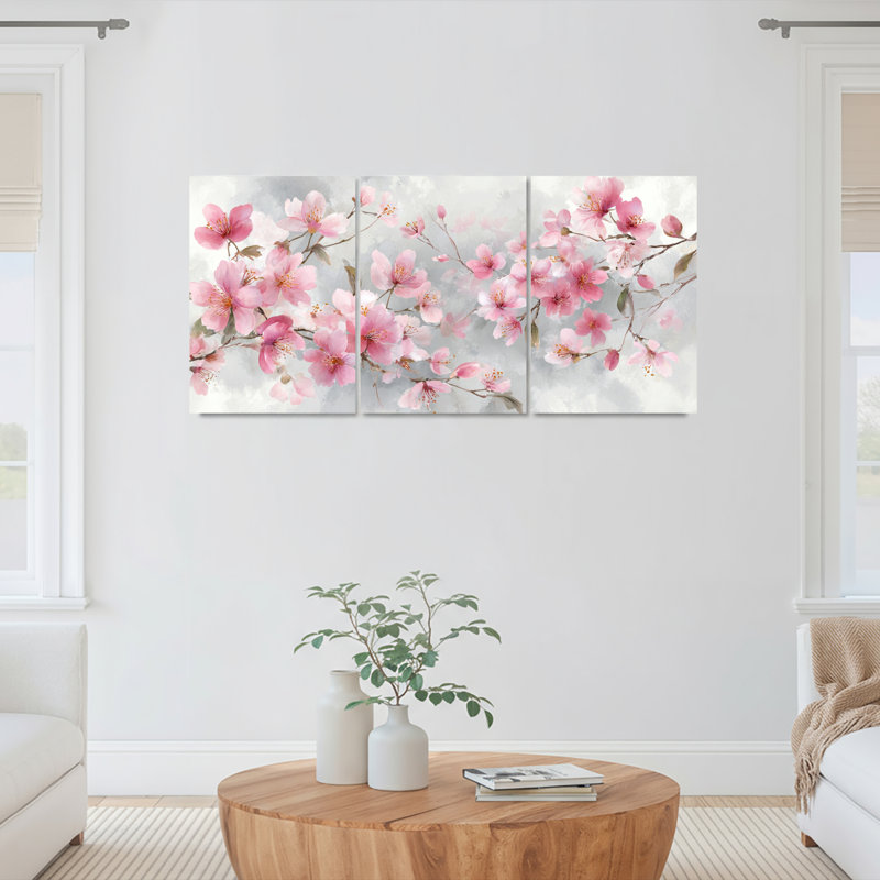 Fleur de cerisier, art floral sur toile tendue, impression sur toile, ensemble de 3, pour salon, chambre à coucher, décoration intérieure