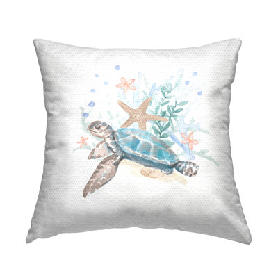 Sea Turtle Marine Life Coral Outdoor Printed Pillow by Lanie Loreth