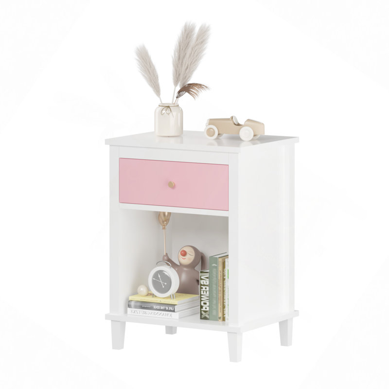 Table de chevet en bois 26,77 "avec un tiroir et une tablette, Rose
