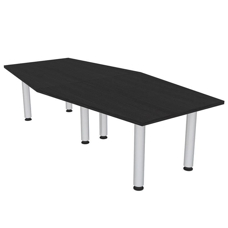Table hexagonale avec pieds Nyemia, L 96 po x l 48 po, Cyprès noir, Nickel brossé