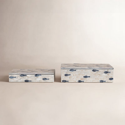 Wood and Capiz Fish Inlaid Box Set