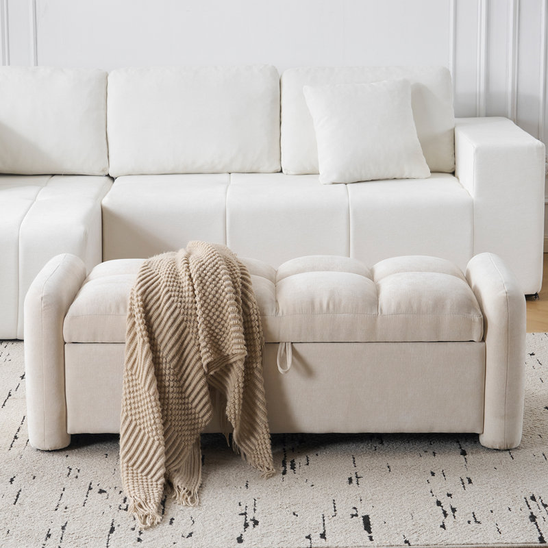 Modern-style Oversized Storage Bench, Beige Chenille