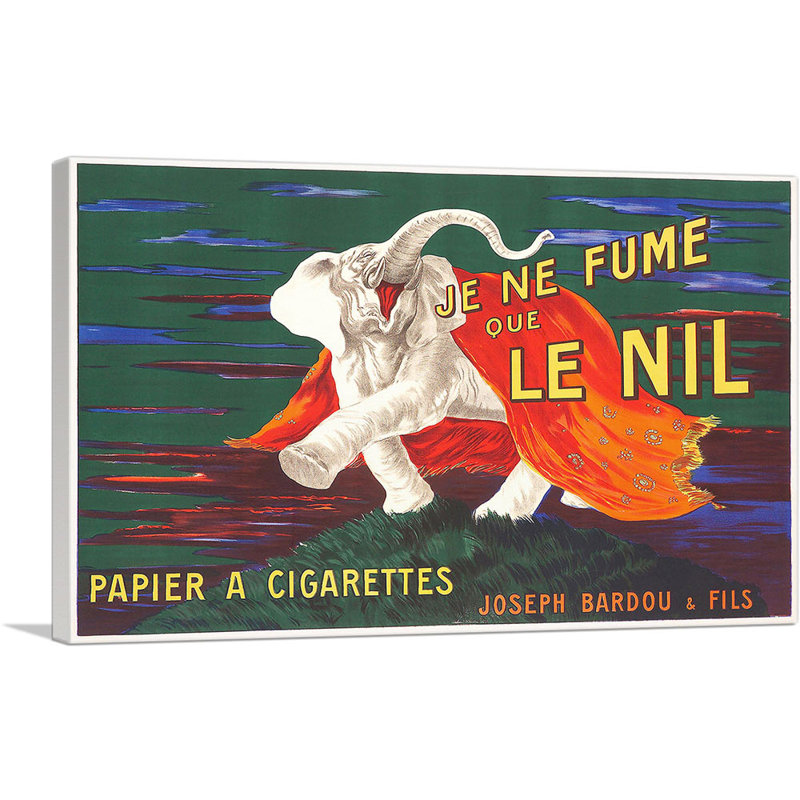 «Je Fume Le Nil 1913» par Leonetto Cappiello - reproduction d'art sur toile tendue, H 12 po x l 18 po x P 1,5 po