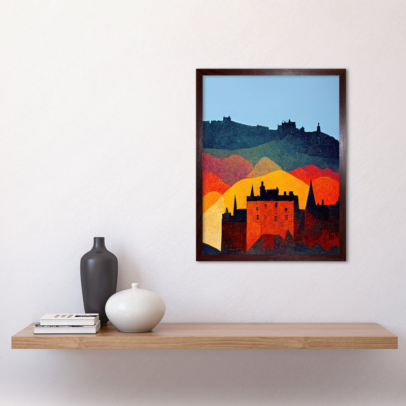 Edinburgh Autumn Scotland Modern Cityscape - Print, Brown Framed Paper, 43cm H x 33cm W x 2cm D