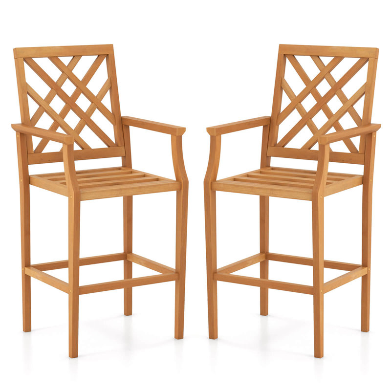 Tabouret de bar en bois de teck de patio avec accoudoirs et repose-pieds ergonomiques pour l'extérieur, 2