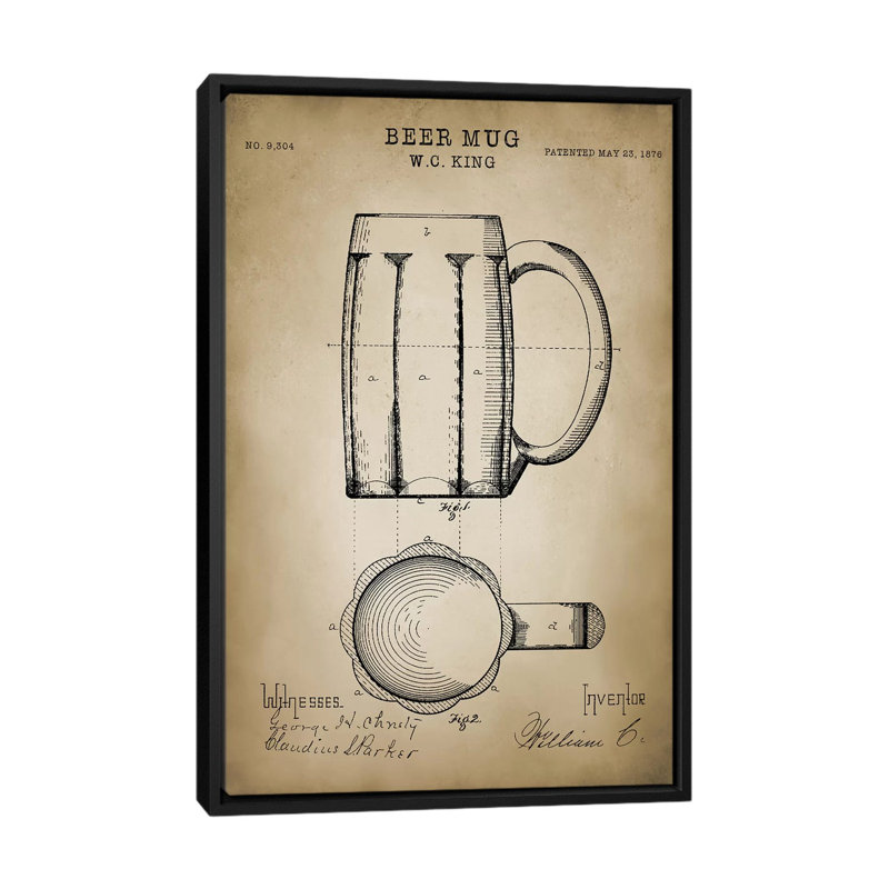 « tasse à bière », impression sur toile, H 26 po x l 18 po x P 1,5 po, Toile avec cadre noir, Pas de tapis