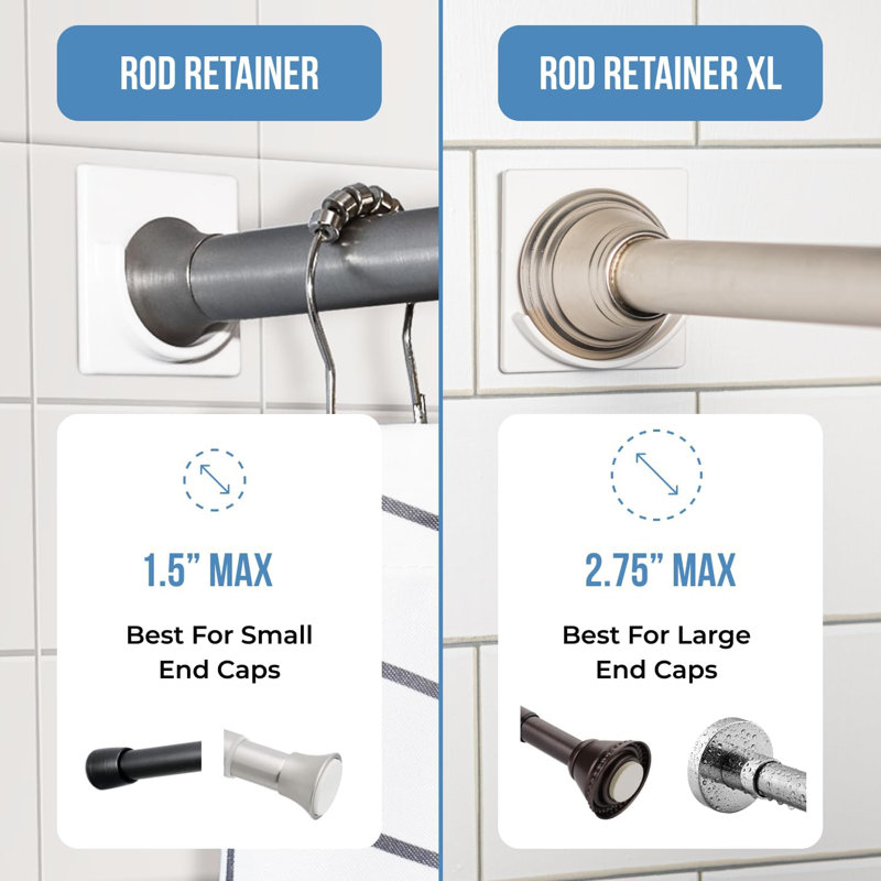 Porte-tringle de rideau de douche adhésif sans ruban avec ruban 3M - Très grand support de tringle pour une fixation murale sécurisée - Installation pelez et collez - Supports en plastique ABS durable - Paquet de 2