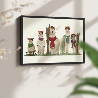 Llama Family Winter Sports - Imprimé encadré - Restickable