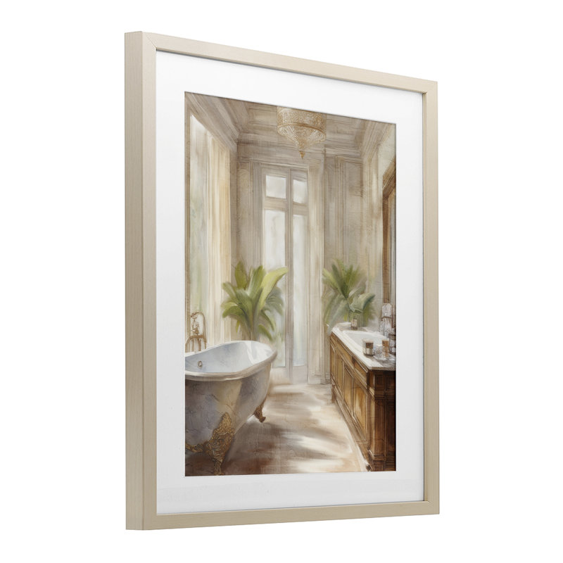 «Serenity Bath Bathroom», reproduction d'art sous verre encadrée par Kim Allen, H 16 po x l 13 po, Cadre de récolte en pin
