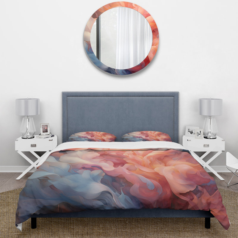 Ensemble de housse de couette Peach Blue Rose Reverie I - Floral, Housse de couette pour très grand lit et 2 très
