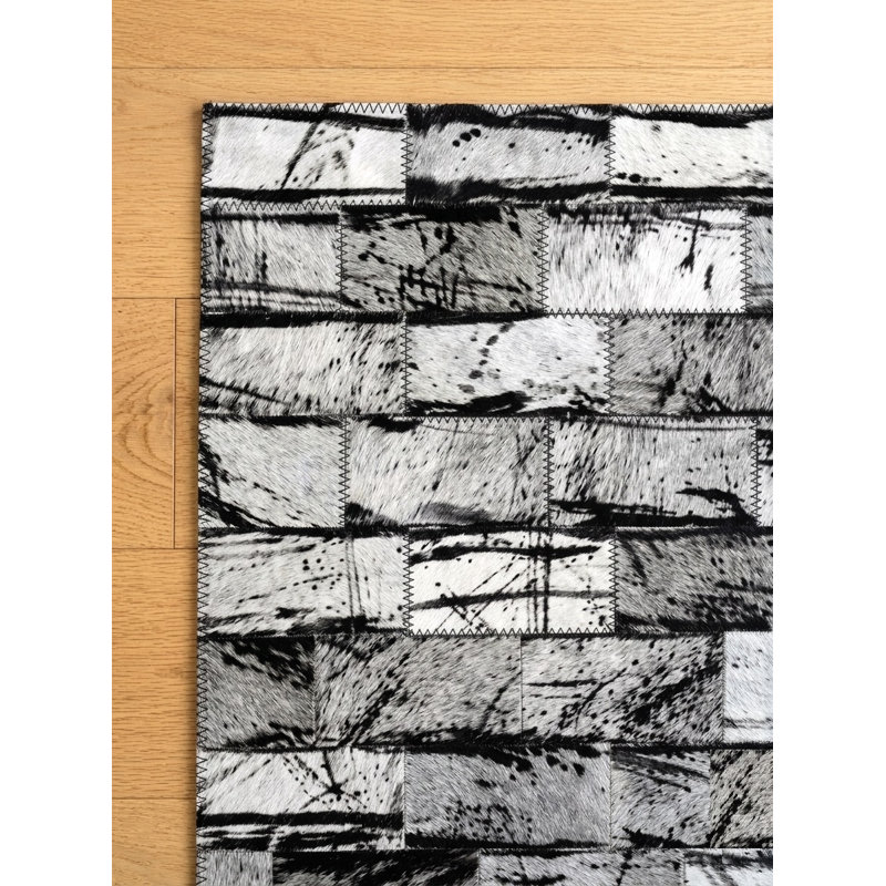 Tapis Abani Rugs Hide HID570A Noir Blanc Brindle Patchwork de briques Soriano, 9 pi x 12 pi