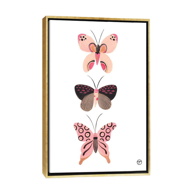 «Butterfly Trio», art encadré, H 26 po x l 18 po x P 1,5 po, Toile encadrée d'or