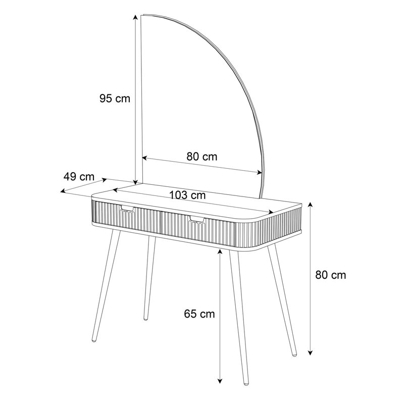 Omusa Dressing Table -QS with LED Mirror, Black/Gold
