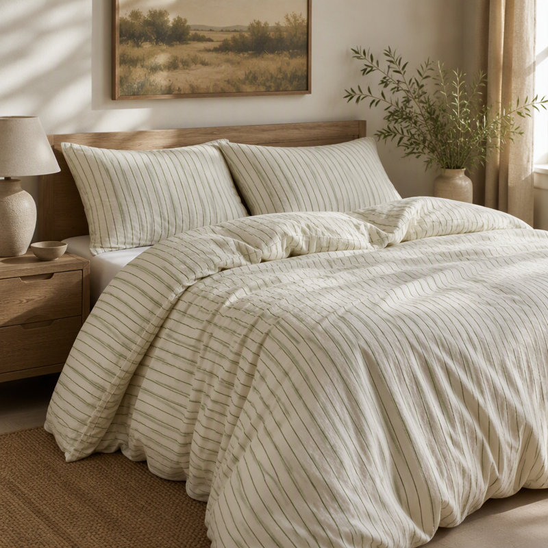Linen Blend Duvet Cover Set, Housse de couette très grand californien et 2 tai