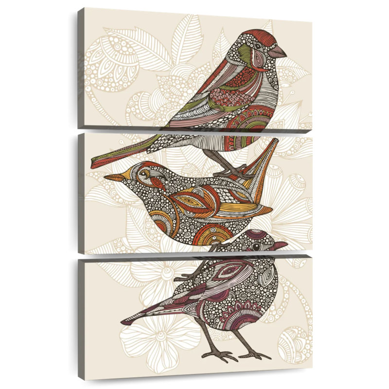 Trois petits oiseaux en ronce, H 50 po x l 32 po