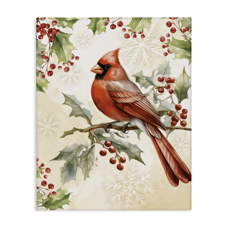 Cardinal sur toile de branche de houx, design par Nicole DeCamp, H 20 po x l 16 po