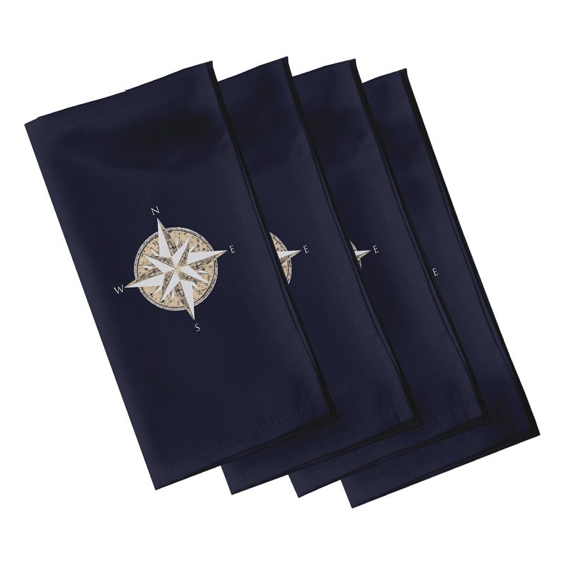 Ensemble de serviettes 4 pièces à motif de compas Hancock, Bleu marine