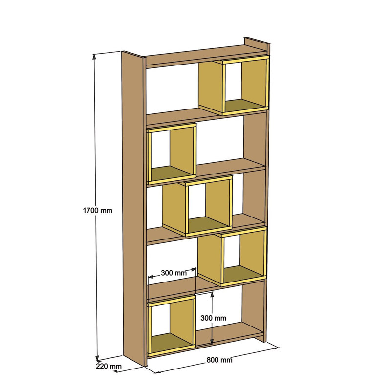 Lene 170cm H x 80cm W Geometric Bookcase, Walnut/Cream