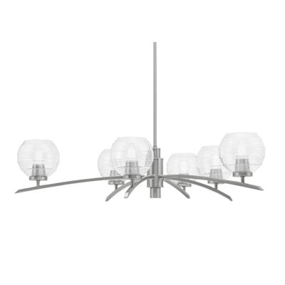 Lustre 6 lumières Kurve illustré en finition graphite avec verre nervuré de 6 po