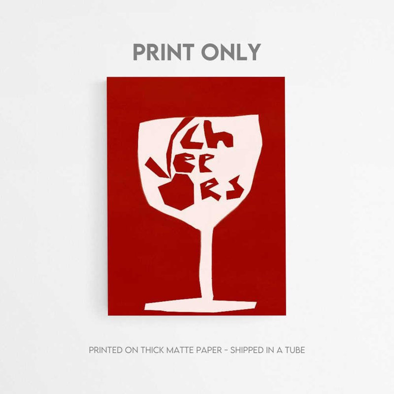 Cheers, reproduction d'art à l'aquarelle rouge (encadrée ou non, différentes tailles), H 36 po x l 48 po, Blanc