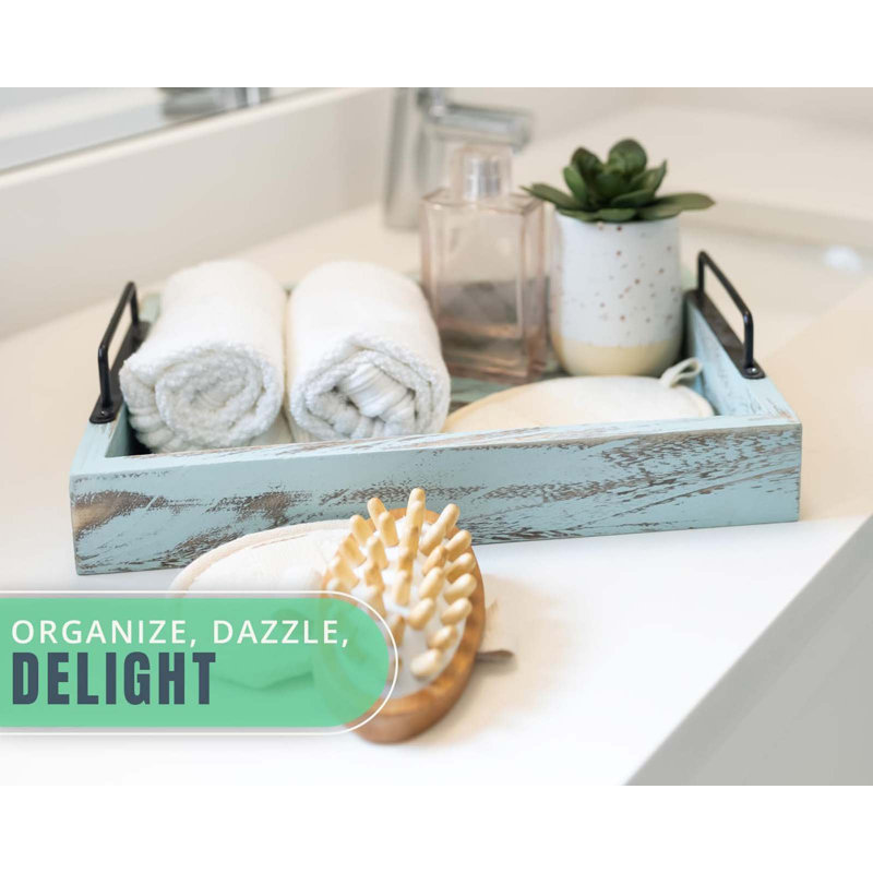 Rustic Wooden Serving Trays With Handle - Set Of 2 - Large And Small Nesting Multipurpose Trays - For Breakfast, Coffee Table/Butler & More - Rustic White