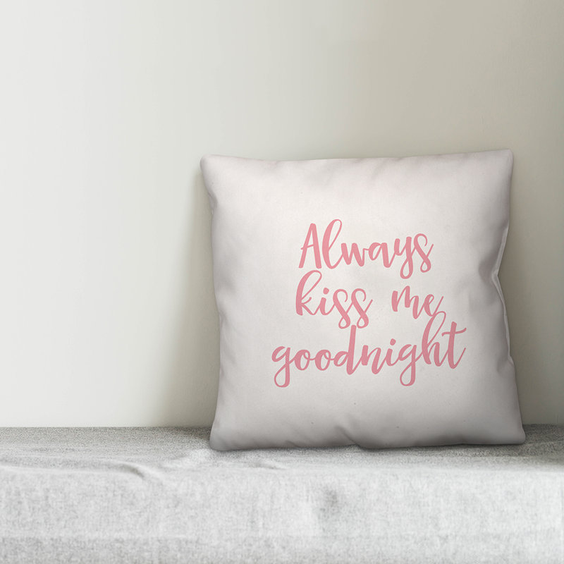 Coussin décoratif Always Kiss Me Goodnight, Blanc / rose, Coussin décoratif