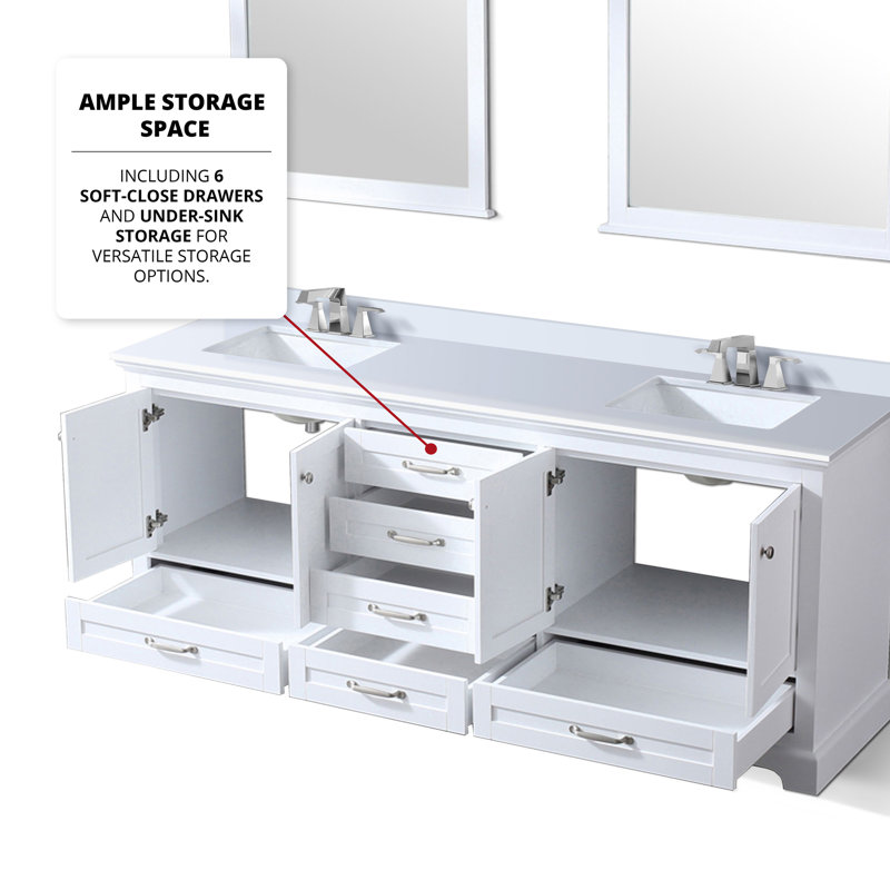 Double Bath Vanity with White Quartz Top and Faucet Set, White
