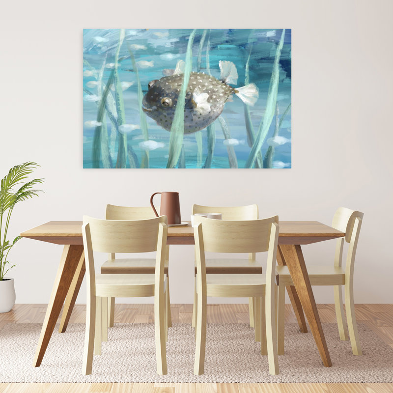 Art mural Pufferfish in Seagrass, 32" H x 48" W
