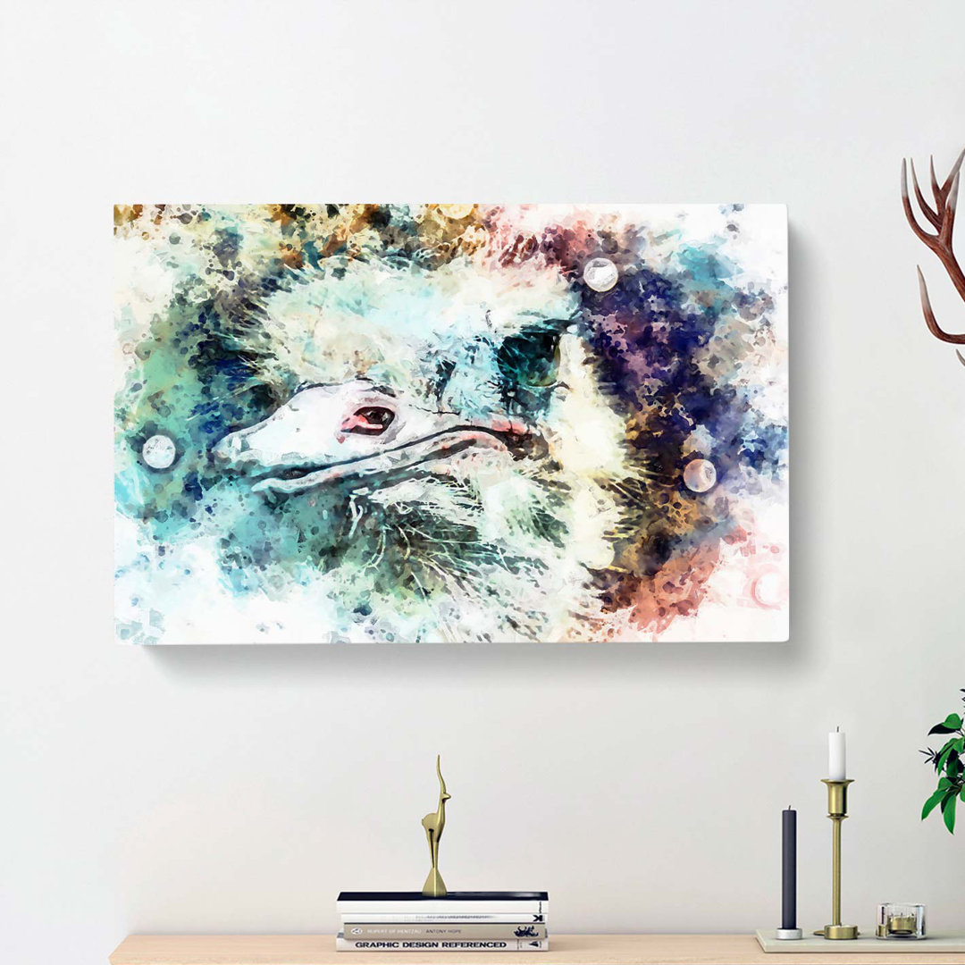Curious Ostrich in Abstract - Wrapped Canvas