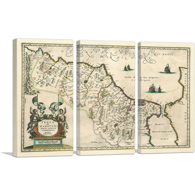 «Morocco 1635» par Abraham Ortelius, ensemble de 3 reproductions d'art graphique sur toile tendue