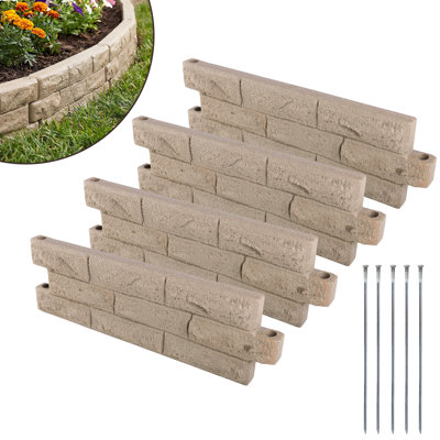 Bordure de faux paysage de brique - 4 pièces L 25,91 po x l 2,17 po x H 7,87 po avec bordure de jardin fleurie d'une longueur totale de 8 pi - Bordure pour aménagement paysager, parterre de fleurs, bordure de jardin (brun clair)