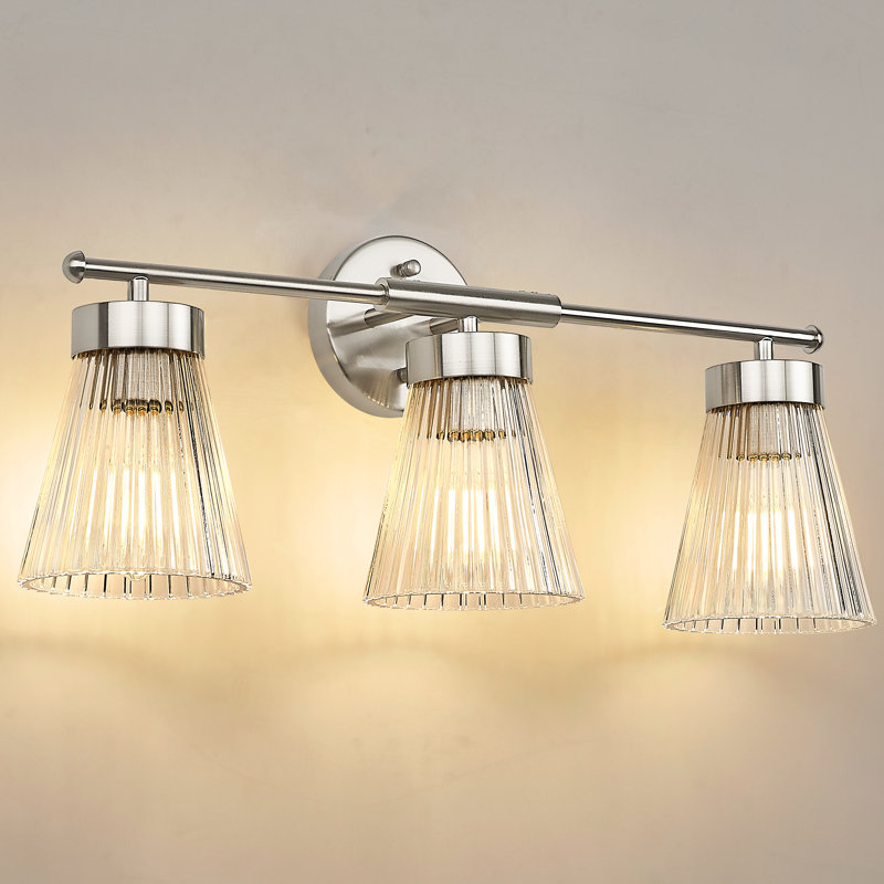 Luminaire de salle de bain rétro à intensité variable, verre rayé transparent, H 9,80 po x l 24,10 po x P 6,90 po, 3