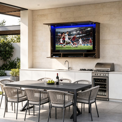 Meuble télé en bois pour l'extérieur avec support télé ajustable, housse imperméable et éclairage DEL, meuble télé pour téléviseurs de 32 à 55 po, meubles de patio et de jardin