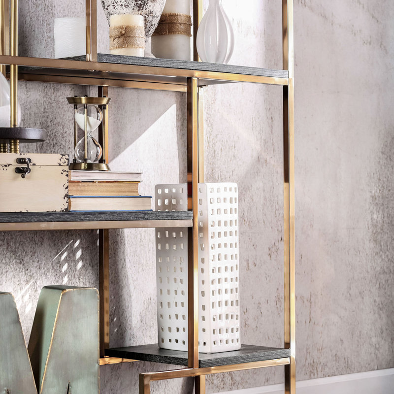 Caithlin 70.25"H Metal Open Bookcase, Antique Champagne