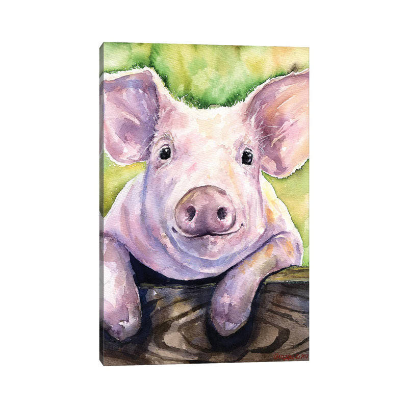 Smiling Pig by George Dyachenko - Wrapped Canvas Painting, 30.48 cm H x 45.72 cm W