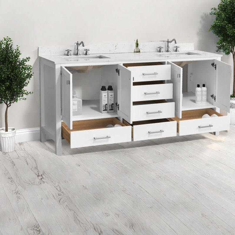 Meuble-lavabo spacieux en bois massif de 72 po avec double lavabo et rangement pour salle de bain moderne