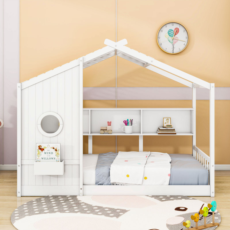 Lit sur pied avec tablette de rangement, Simple, Blanc