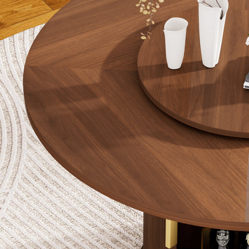 Table de salle à manger 52 "piédestal avec support de rangement à 2 niveaux, Brun