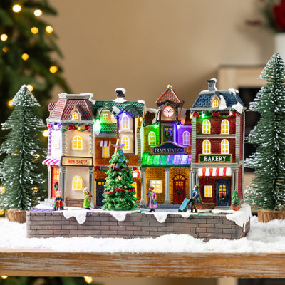 13.75" Lighted Musical Christmas Train Station – Animated Holiday Village Set